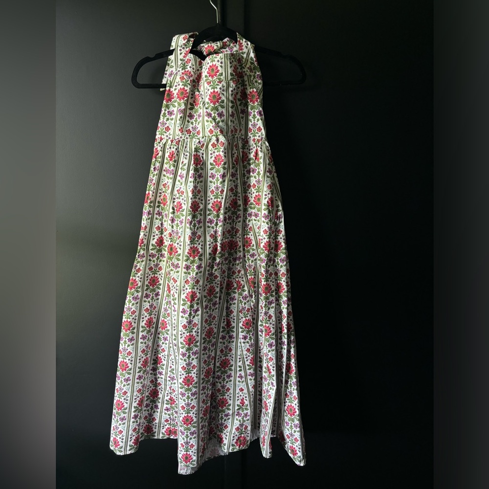 Hill House Fleur Floral Halter Midi Dress in White and Pink - Picture 4 of 5